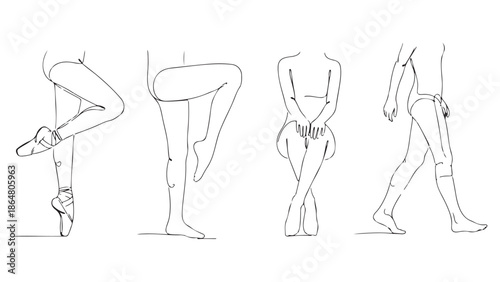 Ballet dancer poses - line art illustrations Vector, illustration