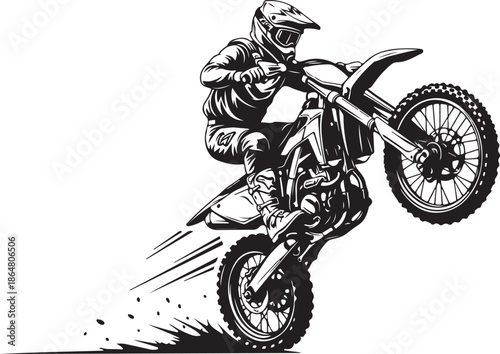Dynamic motocross rider performing a jump Vector, illustration