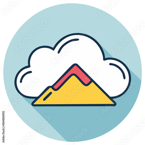 Mountain Icon with Clouds Circle Graphic Illustration, Mountainous Peak, Cloudy Weather