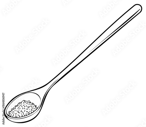 Long handled spoon with a serving of granular powder simple outline drawing