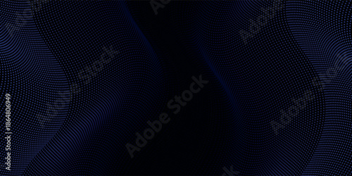 modern dot particles light wave pattern halftone blue and green gradient smooth curve shape isolated on black background. modern