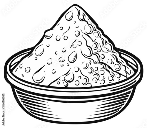 Bowl filled with granular substance, monochrome vector illustration