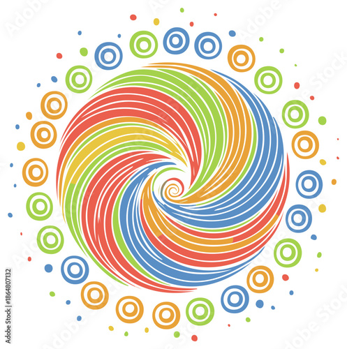 Colorful Swirl Pattern with Concentric Circles and Dots Design