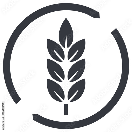 Abstract Wheat Ear Symbol in Circular Frame Representing Natural Agriculture and Health