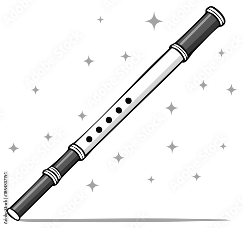 Simple Cartoon Recorder or Flute with Multiple Finger Holes and Star Sparkle Accents