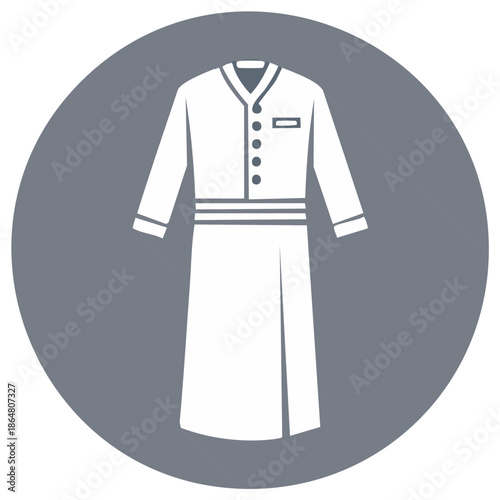 Stylized Illustration of Traditional Gulf Arab Thobe Apparel Against Round Grey Backdrop Cultural Attire