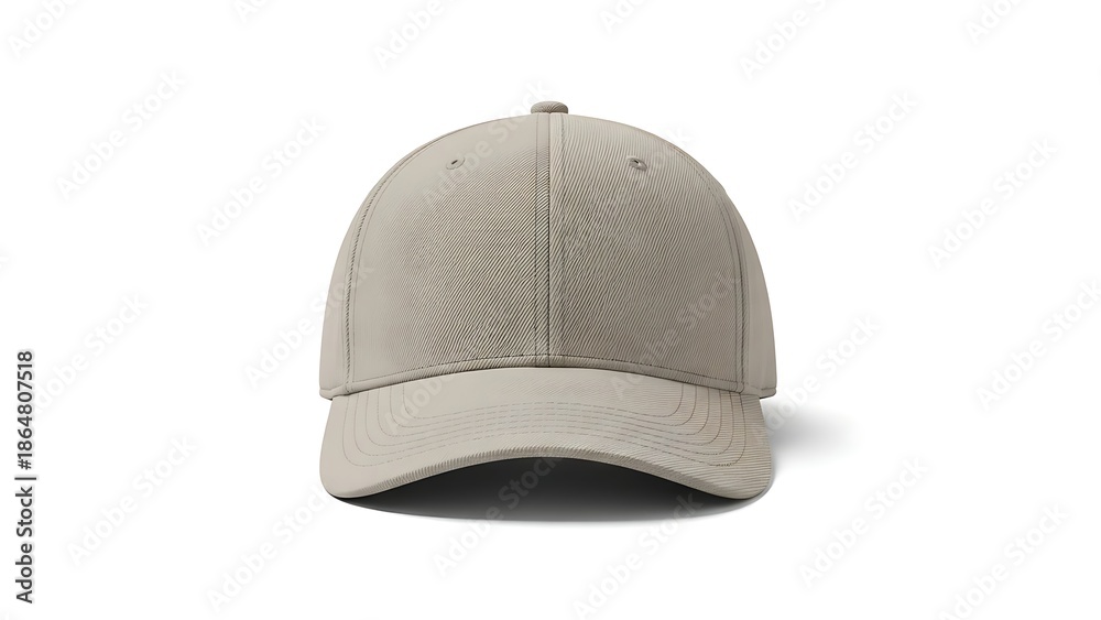 Fototapeta premium A light grey baseball cap on a white background viewed from the front