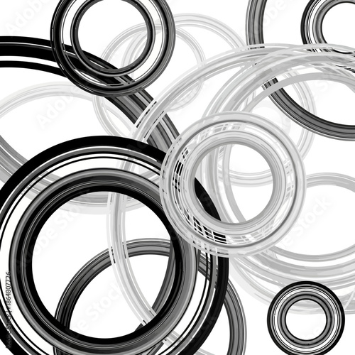 Abstract background with black and white circles overlapping in a modern design.