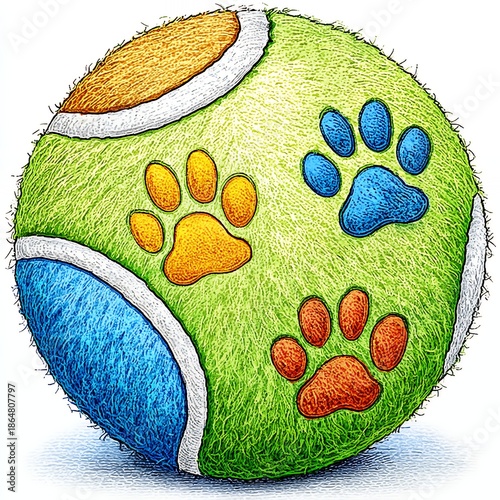 Playful Green Pet Ball with Colorful Paw Prints