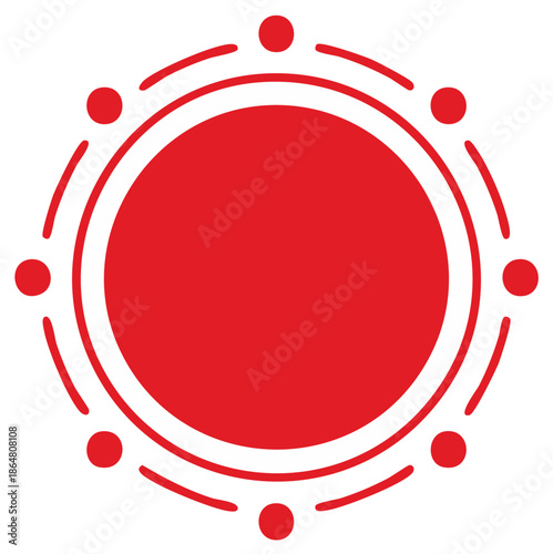 Circular Abstract Graphic Design in Vibrant Red Featuring Orb Elements and Arcs