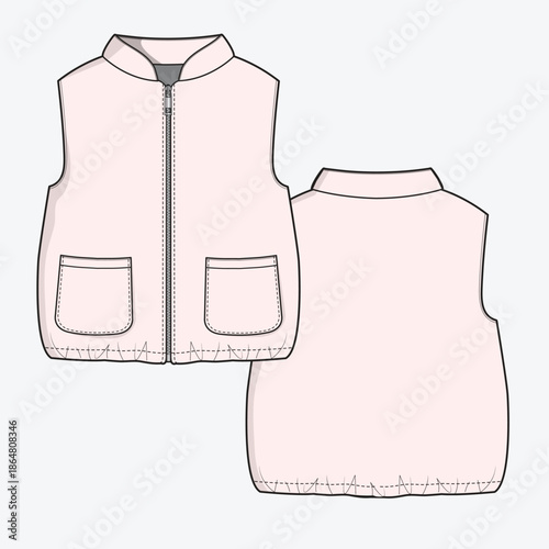 Girls waistcoat vector mockup template technical flat design.