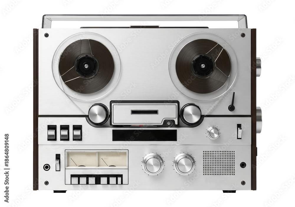 Obraz premium Nostalgic Music Player with Volume Knobs for Audio Isolated on Transparent PNG Background.