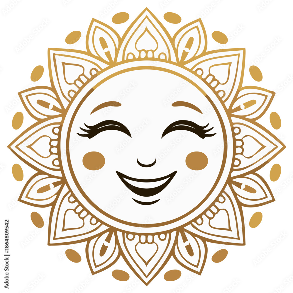 Obraz premium Joyful Golden Sun Illustration with Stylized Rays and Face
