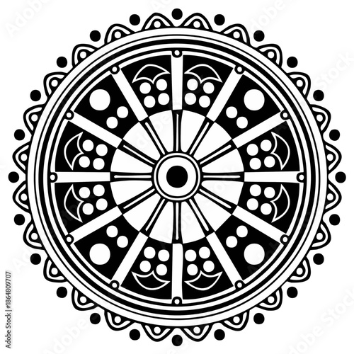 Intricate Circular Mandala with Geometric Patterns and Ornate Borders Isolated