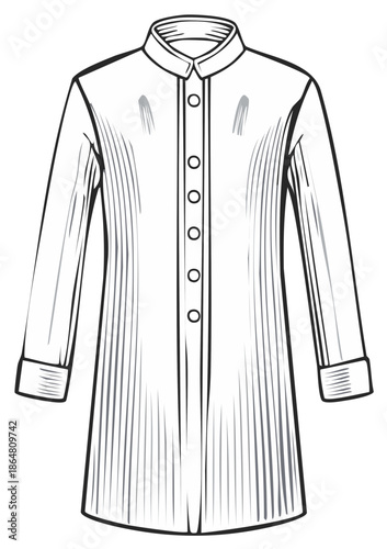 Long sleeved button down shirt sketch, outline design of modern tailored top