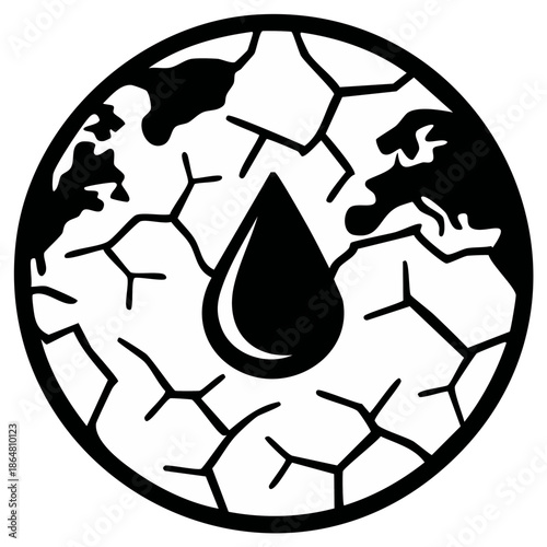Global water scarcity and drought concept with a cracked planet Earth and single water drop icon