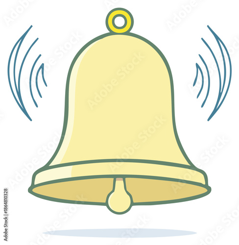 Simple cartoon illustration of a yellow ringing bell with sound waves for an alert or notification