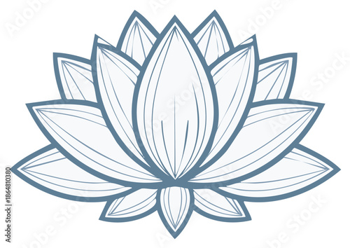 Stylized Lotus Flower Illustration Blue Outline Petals Calm Serene Design