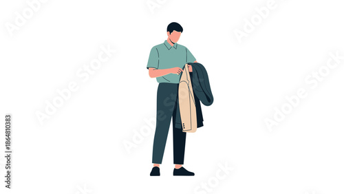 Young man packing a backpack with a casual outfit standing confidently