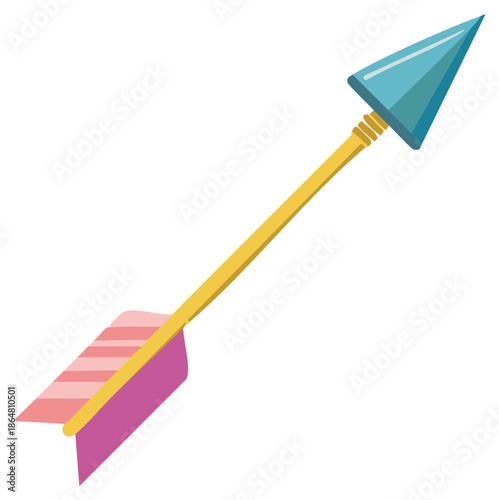 Decorative illustration of a single arrow with a light blue tip and striped fletching in pastel colors