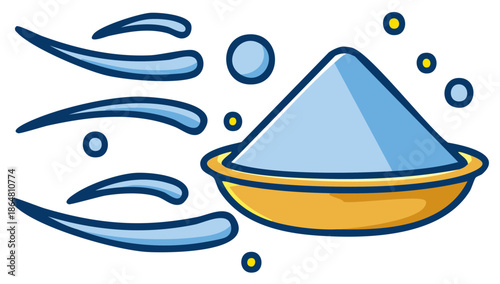 Stylized illustration of sand pile in container with breeze blowing nearby, vector art