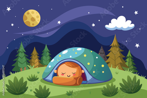 Cute baby sleeping peacefully inside a cozy tent.