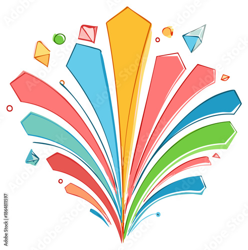 Colorful abstract explosion with geometric shapes and particles