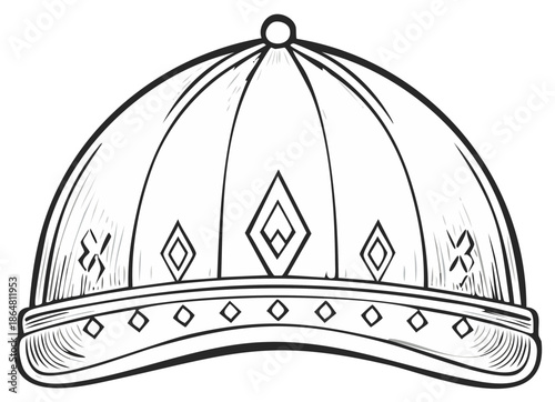 Stylized outline drawing of an ornate dome-shaped crown, regal headwear illustration