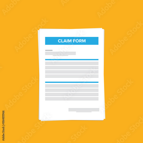 Application claim form, vector graphic illustration image, tax, mortgage, loan, document, paper, list illustration, bank statement agreement, survey questionnaire