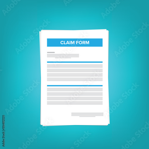 Application claim form, vector graphic illustration image, tax, mortgage, loan, document, paper, list illustration, bank statement agreement, survey questionnaire