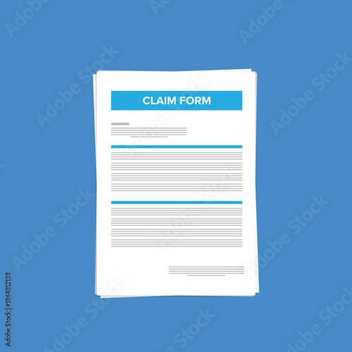 Application claim form, vector graphic illustration image, tax, mortgage, loan, document, paper, list illustration, bank statement agreement, survey questionnaire