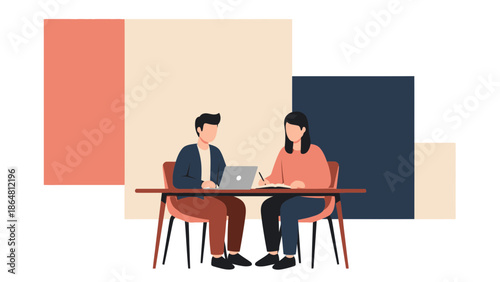 two professionals engaged in a business meeting at a modern office table workspace office