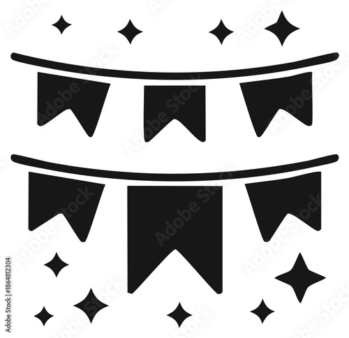 Festive party bunting flag garland with sparkles simple black glyph icon for celebration