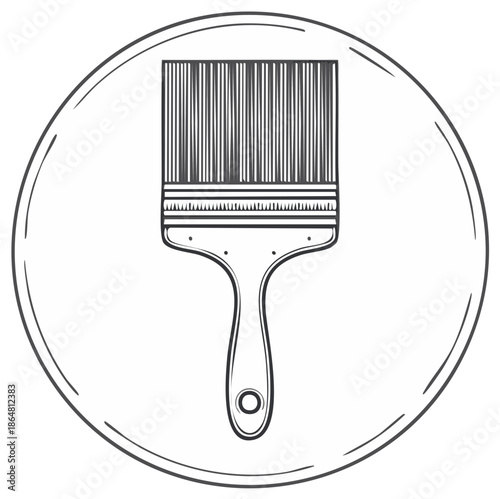 Stylized Paint Brush Icon within Circle Outline for Art Supply and Renovation Concepts
