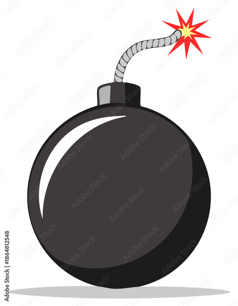 Fototapeta premium Classic black bomb with a lit fuse and a bright red explosion