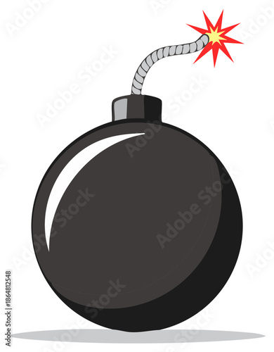 Classic black bomb with a lit fuse and a bright red explosion