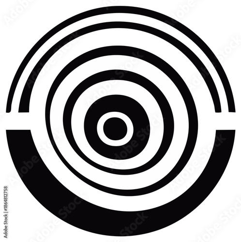 Abstract Concentric Circles with Disruptive Opening in Bold Black and White Design