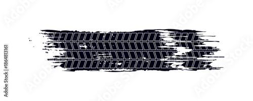 Grunge tire track, wheel braking marks. Truck, car or motorcycle tread pattern silhouette. Auto race, motorsport, speed racing design element. Vector illustration