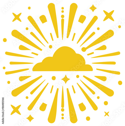 Bright Sunburst Cloud Bursting with Rays and Stars