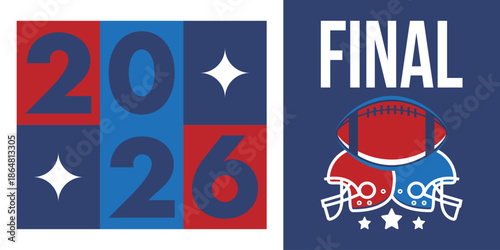 Final. Game Day. American football playoff. Super Party in United States. Final game of regular season. Professional team championship. Ball for american football. Sport poster. Vector illustration