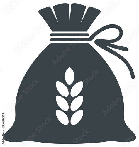 Wheat Grain Bag with Tie and Decorative Wheat Illustration