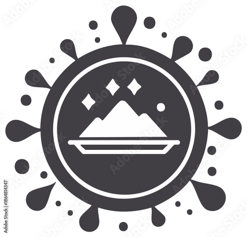 Pure Crystalline Powder on Tray with Sparkles and Splashes Vector Icon