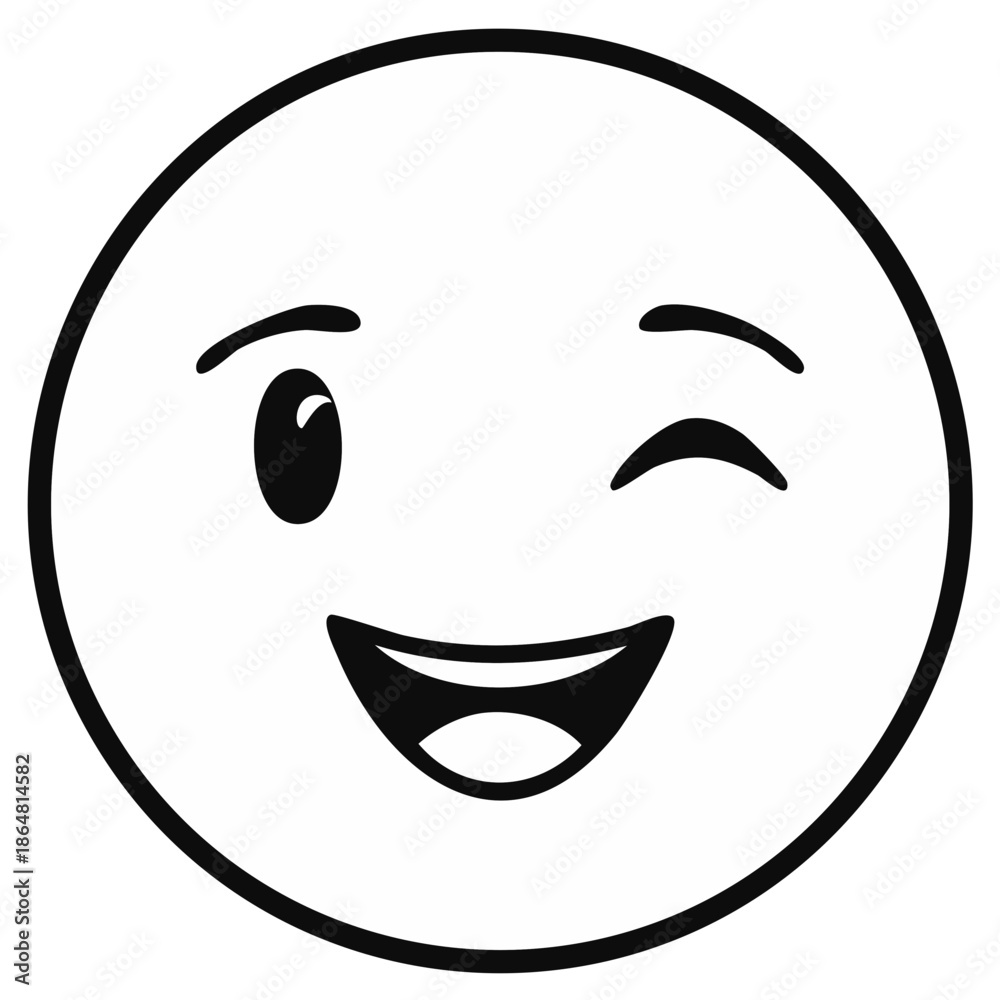 Fototapeta premium Smiling winking face emoticon icon expressing playfulness and happiness