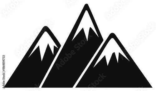 Mountain Range Icon: Snowy Peaks, Adventure Symbol, Minimalist Design, Outdoor Exploration