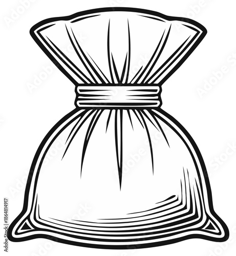 Monochrome Outlined Pouch with Cinch Top For Gifts Or Treats, Isolated Vector