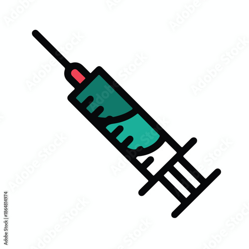 Medical syringe with green liquid