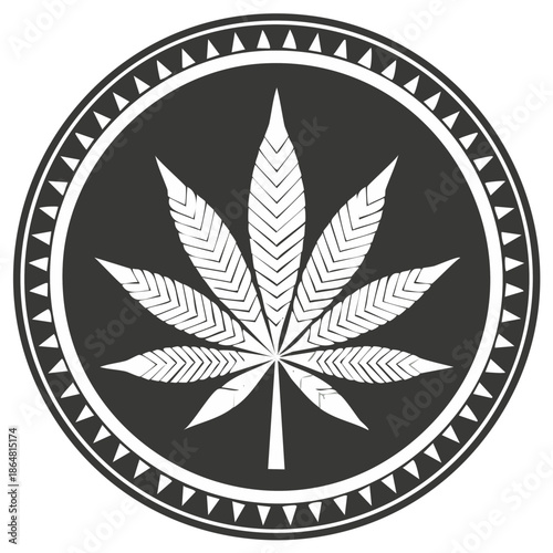 Tribal Style Cannabis Leaf Emblem Round Design
