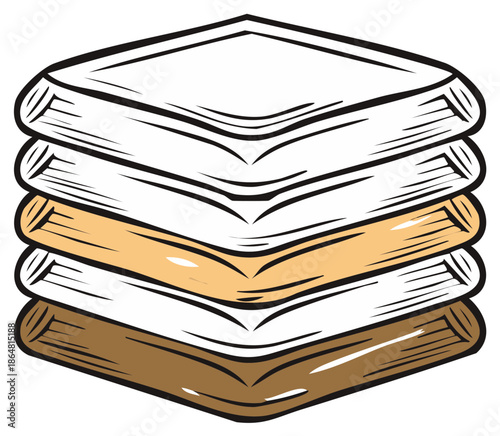 Neatly stacked pile of folded linens or towels illustration in a charming cartoon style