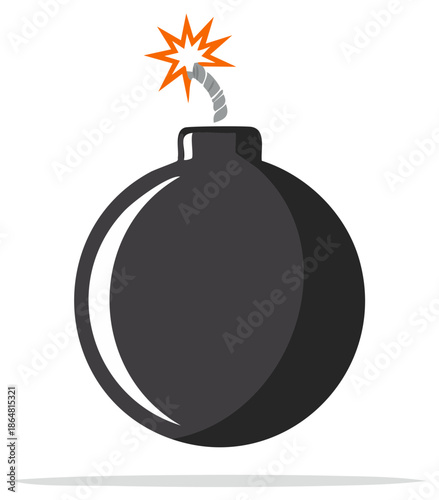 Cartoon Bomb with Lit Fuse and Orange Spark Explosion