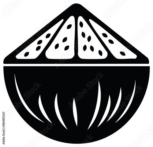 Citrus Fruit Slice Black and White Graphic Design with Seeds